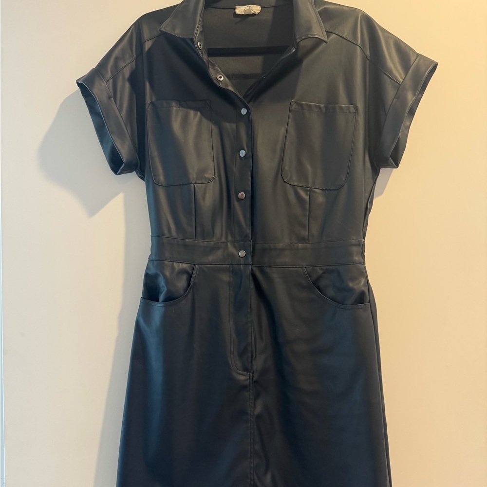 Entro Black Mini Dress with Button Detail